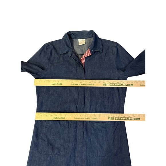 Vintage 90s Style Studio Denim Dress Womens M Red Gingham Cuff 3/4 Sleeve - Picture 11 of 16